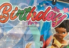 Disney Tinker Bell Banner Backdrop Photo Happy Birthday 60″ x 39″