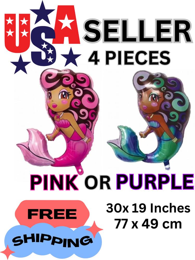 Mermaid 4X Big Large Party Birthday Balloons Brown | Black | Ethnic | 4 pieces