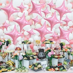 16 Pcs Pink Star Balloons 26 Inch and 10 Inch Four Angle Star Foil Balloons