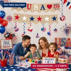 250th Anniversary Decorations – Hanging Swirls 250 Anniversary USA Banner | Four