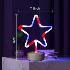 2 Pack Patriotic LED Neon Star Lights – Battery/USB Powered Red White Blue Decor