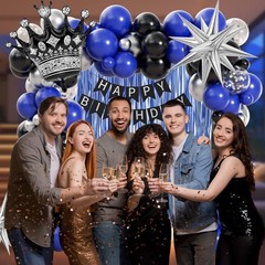 Birthday Decorations for Men with Black Metallic Silver Navy Blue Blue,