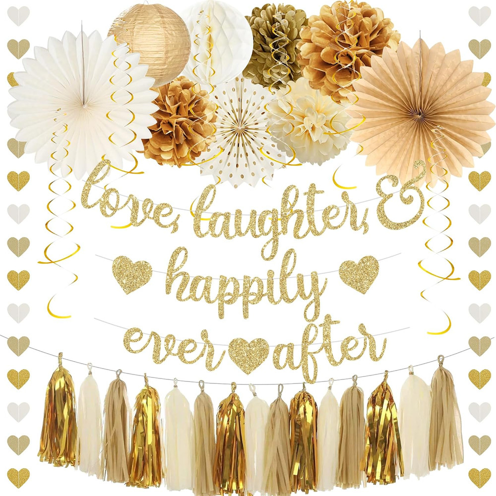 Engagement Party Decorations, Gold Glitter Love Laughter & Happily Ever after Ba