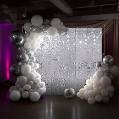 Instahibit 10x7FT Shimmer Wall Backdrop Stand 72 Pcs Sliver Panel Wedding Party