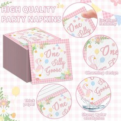 Pink One Silly Goose Birthday Disposable Tableware (Plates, Napkins, Forks)