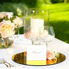 24 PCS 12 Inch Gold Round Flat Circle Mirror Tray Plate Table Centerpiece