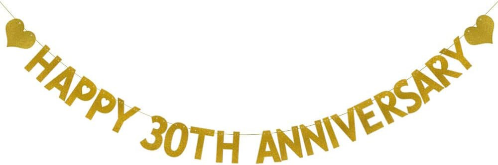 HAPPY 30TH ANNIVERSARY Banner, Pre-Strung, Gold Glitter Paper Garlands for 30Th