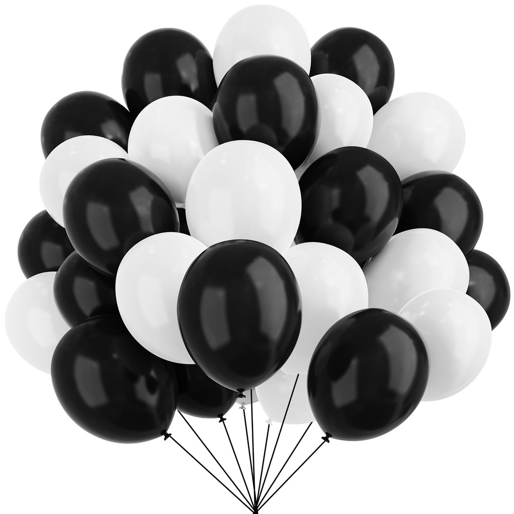 67pcs Black White 12-Inch Latex Balloons for Birthday, Wedding, Graduation