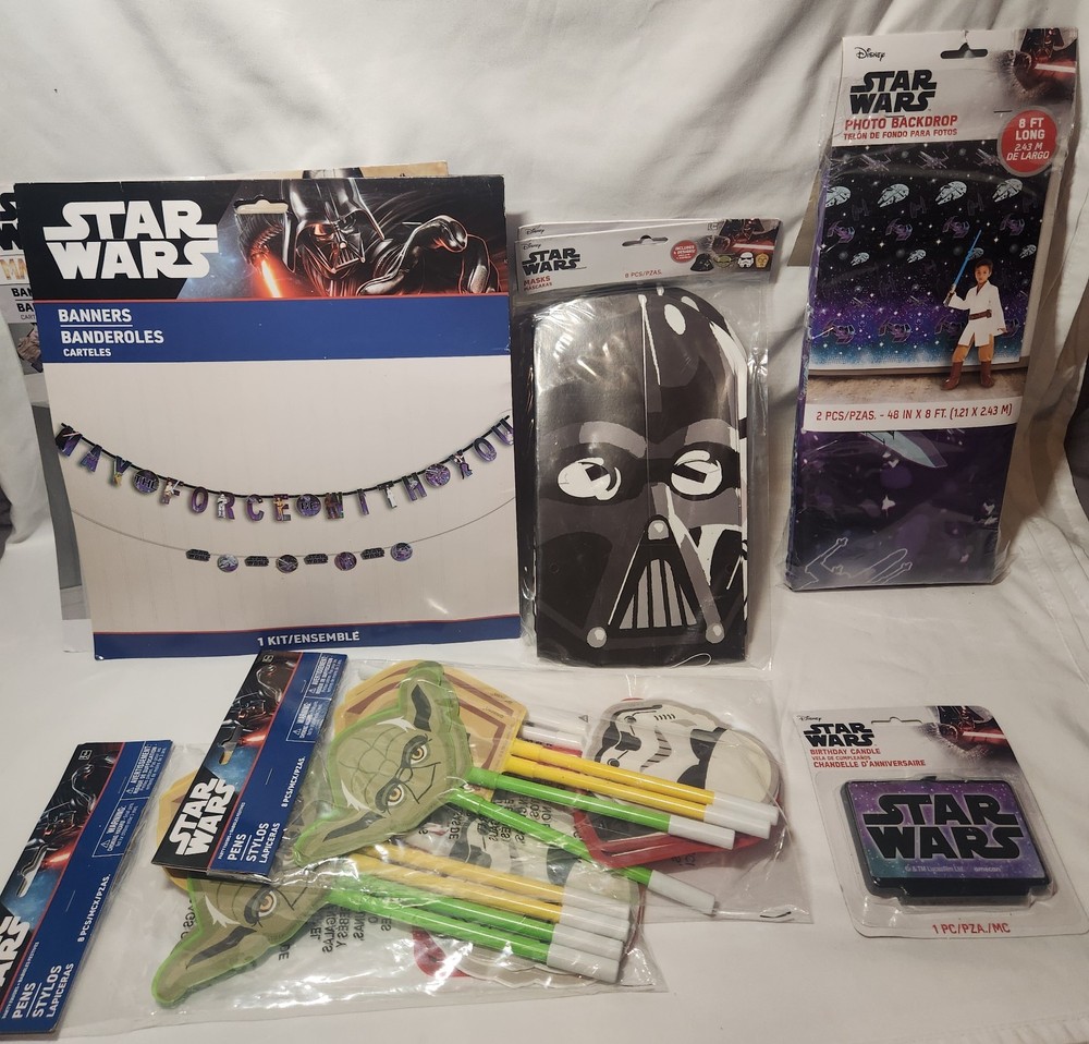 NEW Star Wars Bday Party Decorations Banners Masks Photo Backdrop Pens Candle