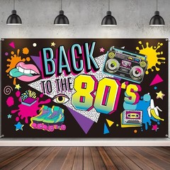 Retro Back to the 80’s Polyester Backdrop – Perfect for Parties, 73 x 43 Inch