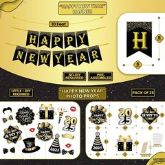 Stunning 76-Piece Black and Gold New Year Decorations for 2025 Celebration