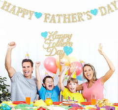 Happy Father’S Day Decorations Banner Glitter Gold Cake Topper Fathers Dad’S
