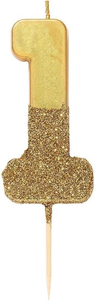 Talking Tables Gold Glitter Number 1 Birthday Candle, Height 8cm, 3″, 1