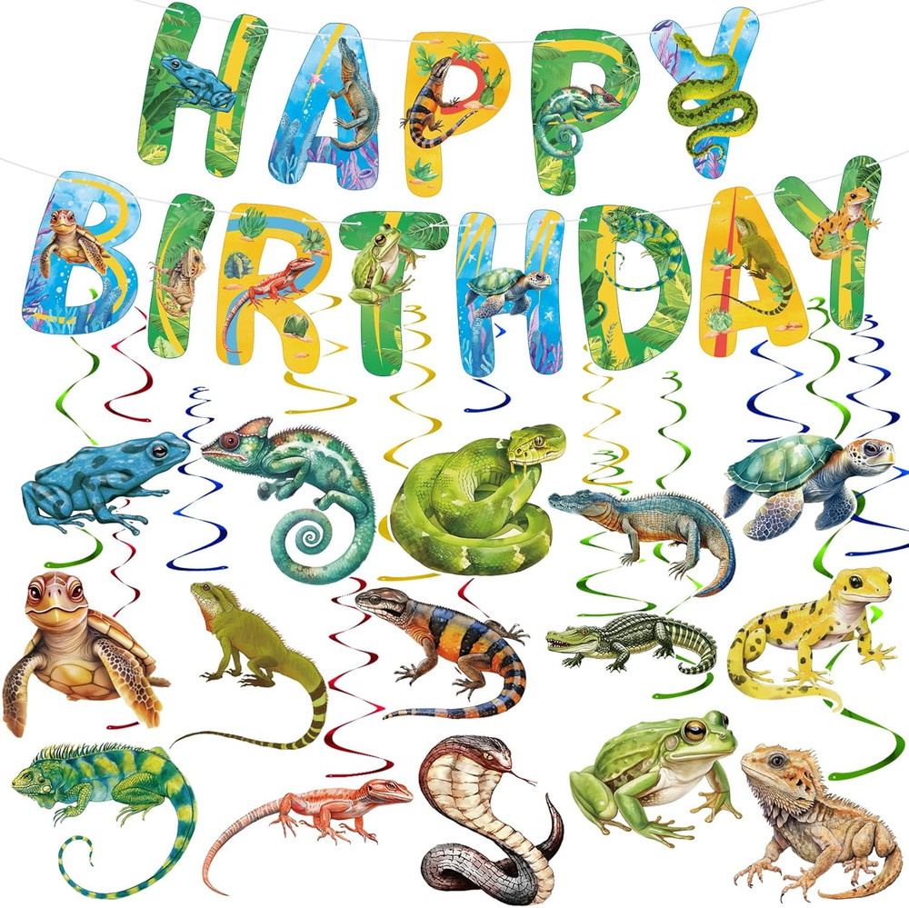 Reptile Birthday Party Decorations Reptile Swamp Happy Birthday Banner and 15 Pc