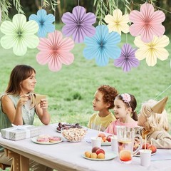 9PCS Pastel Paper Flowers Decorations Pastel Paper Fans Floral Backdrop Decor…