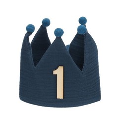 1st Birthday Crown Hat Reusable Party Hats with Elastic Band, Dark Blue