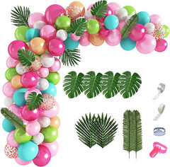 132Pcs Tropical Flamingo Balloons Garland Kit, 40» Coconut Tree Foil Flamingo B