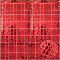 Red Foil Fringe Square Curtain 2 Pcs 3.3×6.6Ft Blue Sequin Party Backdrop