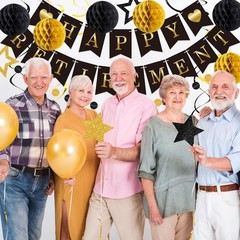 Epakh 24 Pcs Retirement Party Decorations Black Gold Happy and