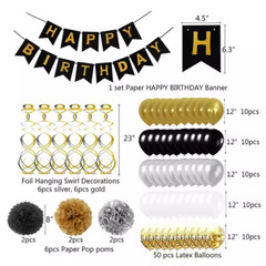 Premium Happy Birthday Decoration Set Banner, Latex Balloons, Pom Poms