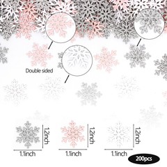 200PC White Pink Silver Snowflake Confetti for Winter Wonderland Decorations Sma