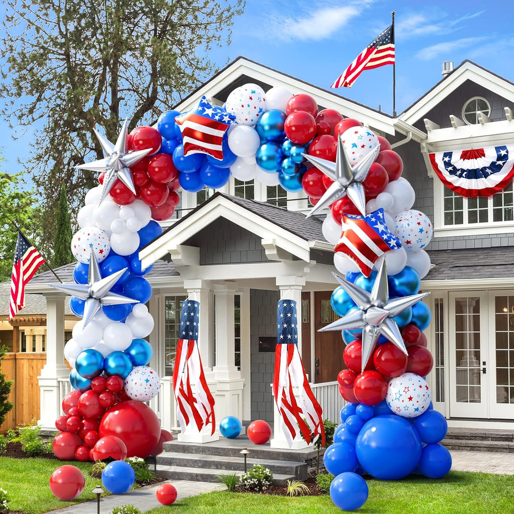 Patriotic Balloon Garland Arch Kit for Graduation and 4th of July Celebrations