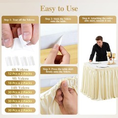 6Ft Champagne Satin Table Skirt for Rectangle or Round Tables, -& Ruffle Plea…