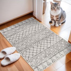 BYYVOO 2×3 Entryway Rug Washable – Moroccan 2′ x 3′ (Rectangular), Geo Grey