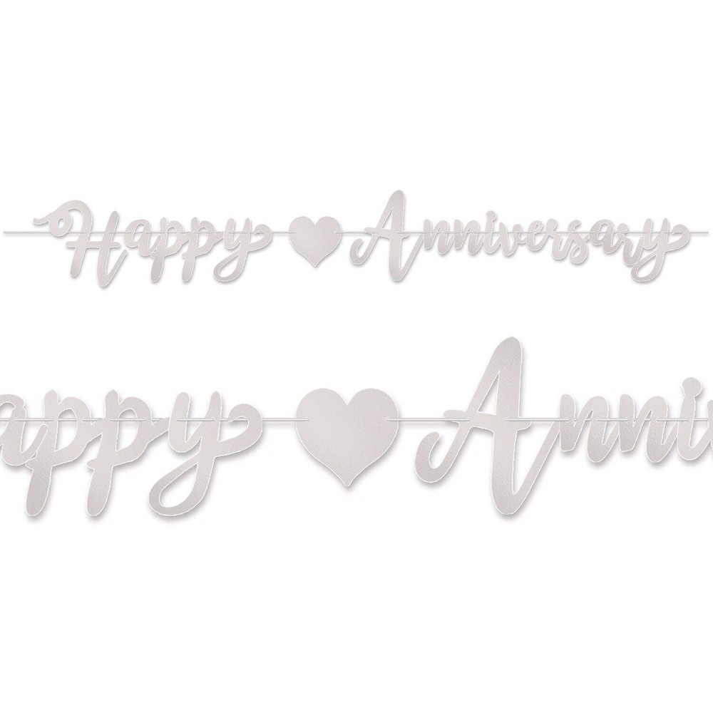 Beistle Foil Happy Anniversary Streamer – Silver | Party Supply | Decoration