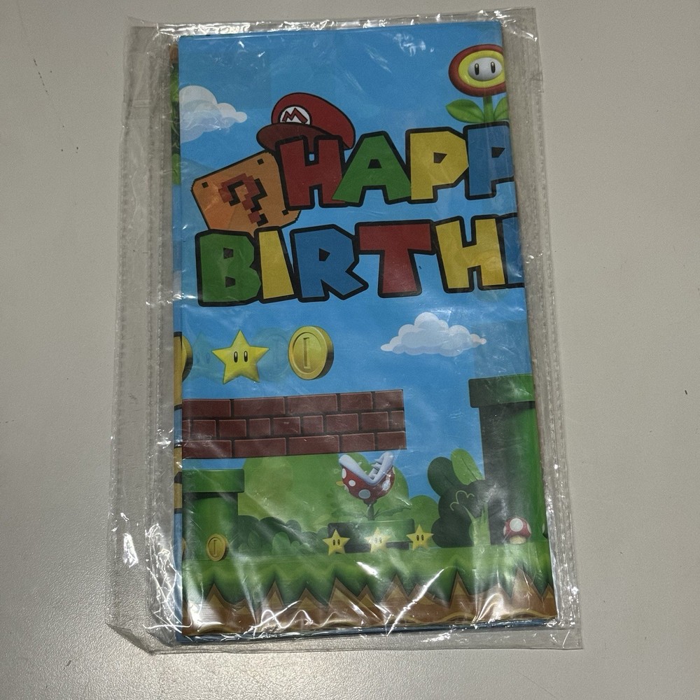 3pcs Mario Bros Table Cover 108”x54” Kids Mario Brothers Birthday Backdrop 7×5’