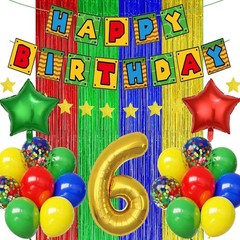 Mario Theme 6th Birthday Party Decorations Kit