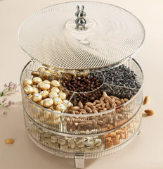 Candy Storage Box Snacks Organizer with Cover Fruit Nuts Tray 2 Layer