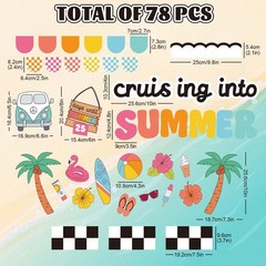 78Pcs Retro Summer Beach Bulletin Board Decor Set Groovy Hawaii Beach Paper C…