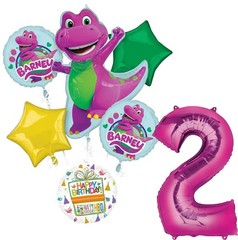 Barney’s 2nd Birthday Party Supplies 7pc Girl Theme Balloon Bouquet Decorations