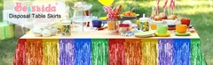 2 Pack Metallic Tinsel Foil Fringe Table Skirts for Rectangle & Round Tables Hot