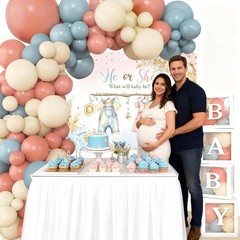 138Pcs Gender Reveal Decorations Kit with Dusty Pink Blue Balloon Garland Arc…