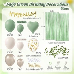 Sage Green Birthday Party Decorations with Happy Birthday Banner Green Fringe