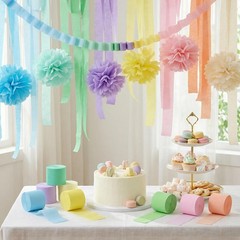 9 Rolls Easter Pastel Crepe Paper Streamers 1.77 Inch x 82 Ft Party Decor
