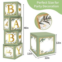 Baby Shower Boxes with Letters, 4pcs Sage Green Baby Shower Decorations for B…