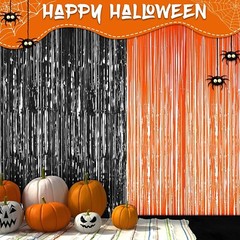 ASTARON Fringe Curtain Tinsel Set Orange Black White Party Photo 2Orange/2Black