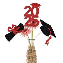 12 PCS Red Black Class Of 2025 Graduation Centerpiece Sticks Table Toppers