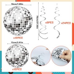 54 Pieces Disco Party Decorations Disco Ball Hanging Swirls 70s Party Hanging…
