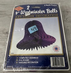 9″ Westminster Bells Art Tissue Decoration Purple Vintage Made In USA Rare Color