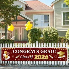 Maroon and Gold Graduation Decorations 2026 Banner, Congrats Grad Party Suppl…
