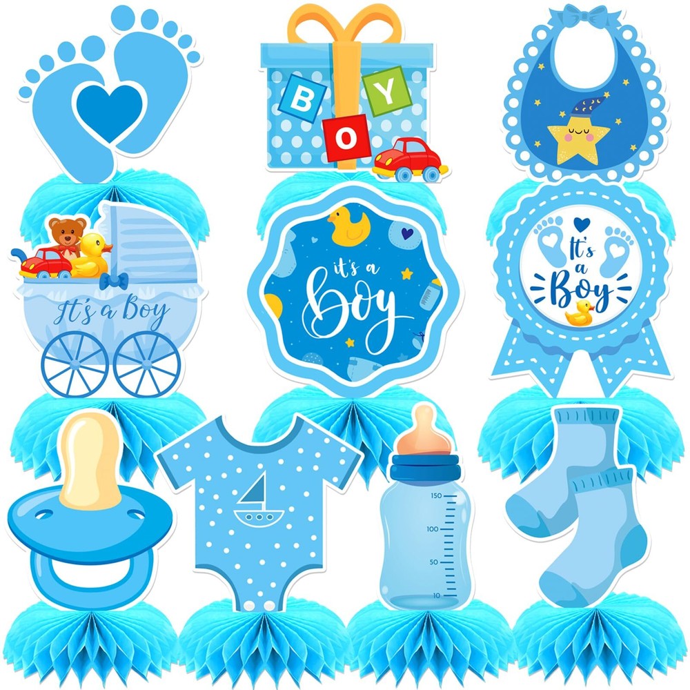 Blue Baby Shower Decorations – 10 Pcs Honeycomb Centerpieces Table Decor for Boy