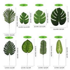 40Pcs Reusable Artificial Monstera and Palm Leaves Green Tropical Decor