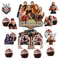 25pcs Wrestling Cake Decorations with 1pcs Cake Topper, 24pcs Cupcake Toppers…
