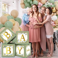Baby Shower Boxes with Letters, 4pcs Sage Green Baby Shower Decorations for B…