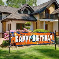 Sumind Dart Battle Party Supplies Horizontal Fabric Happy Birthday Banner, Or…