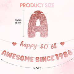 Rose Gold 40Th Birthday Decorations for Women – Glittery Happy 40Th Birthday Ban